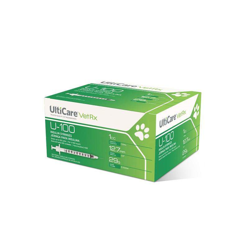 UltiCare VetRx U-100 Insulin Syringes 29g, Box of 100 Needle 1/2 inch