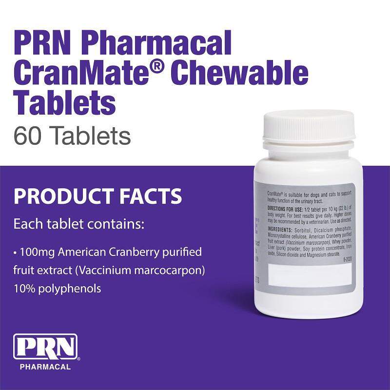 PRN Pharmacal CranMate for Dogs and Cats with UTIs and Incontinence, 60 Chewable Tablets
