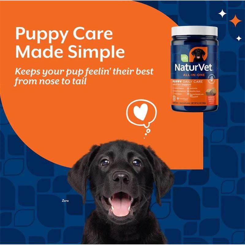 NaturVet Puppy Daily Care All-In-One Supplement with 6-in-1 Support, Hickory Smoked Bacon Flavor, 60 Soft Chews