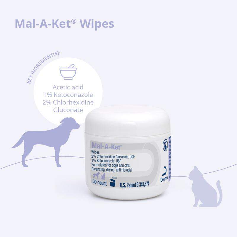 Dechra Pharmaceuticals Mal-A-Ket Medicated Wipes for Dogs and Cats, 50 Count