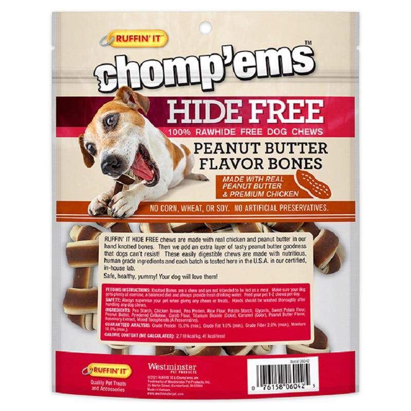 Chomp'ems Hide Free Knot Bones Two Tone Peanut Butter, 20 count