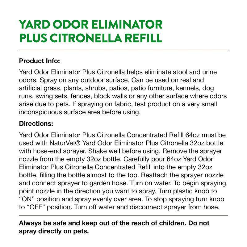 NaturVet Yard Odor Eliminator Plus Citronella Stool and Urine Deodorizer Refill, 64 oz