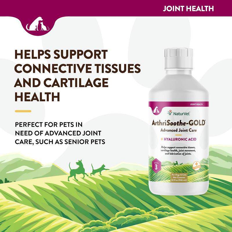 NaturVet ArthriSoothe-GOLD Joint Supplement, Level 3 Advanced Care Joint Support Liquid for Dogs and Cats 32 Oz