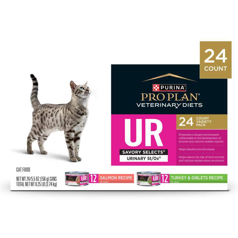 Purina Pro Plan Veterinary Diets UR Savory Selects Urinary St/Ox Turkey & Giblets / Salmon Variety Pack Adult Cat Food, 24 x 5.5 oz cans