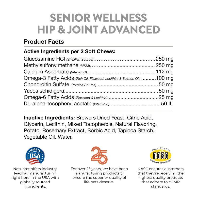 NaturVet Senior Hip & Joint Advanced Plus Omegas, 120 Soft Chews