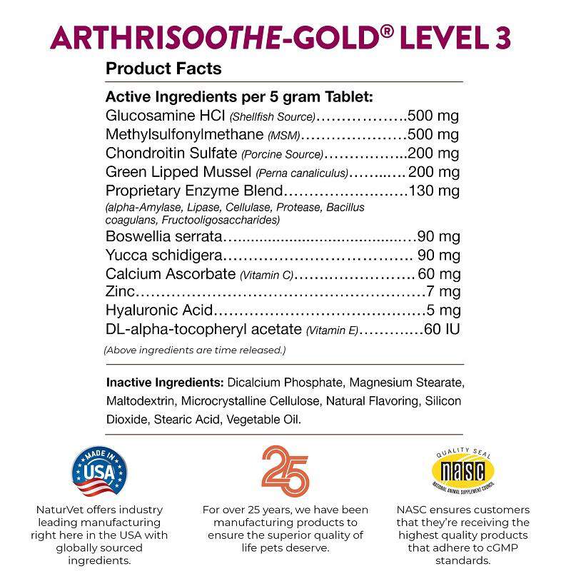NaturVet ArthriSoothe-GOLD Level 3 Chew Tabs
