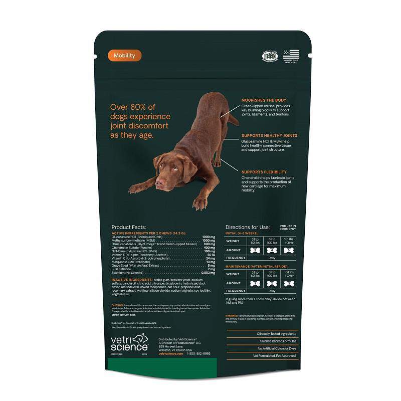VetriScience Healthy Hip & Joint Glyco-Flex Plus Joint Support for Dogs, 120 Chews