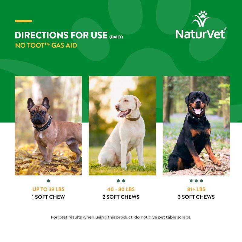 NaturVet No Toot Gas Aid Plus Fennel for Dogs, 70 Soft Chews