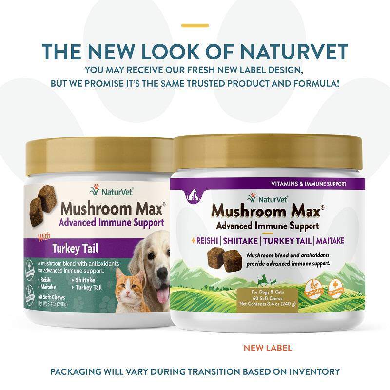 NaturVet Mushroom Max Advanced Immune Support with Turkey Tail Soft Chews for Dogs & Cats