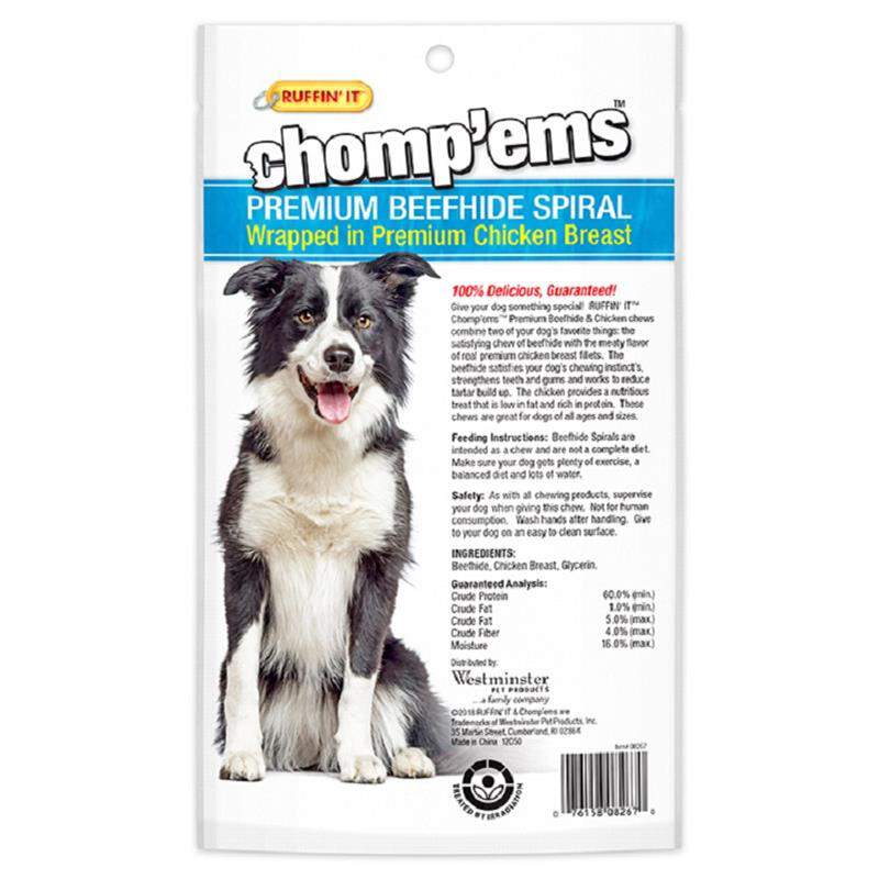 Chomp'ems 6" BeefHide Spirals with Chicken, 2 pack