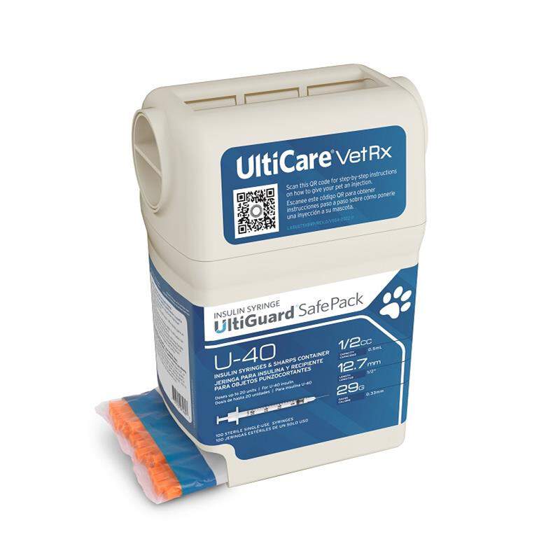 UltiGuard VetRx U-40 Insulin Syringes 29g, Sharps Box of 100 Needle 1/2 inch