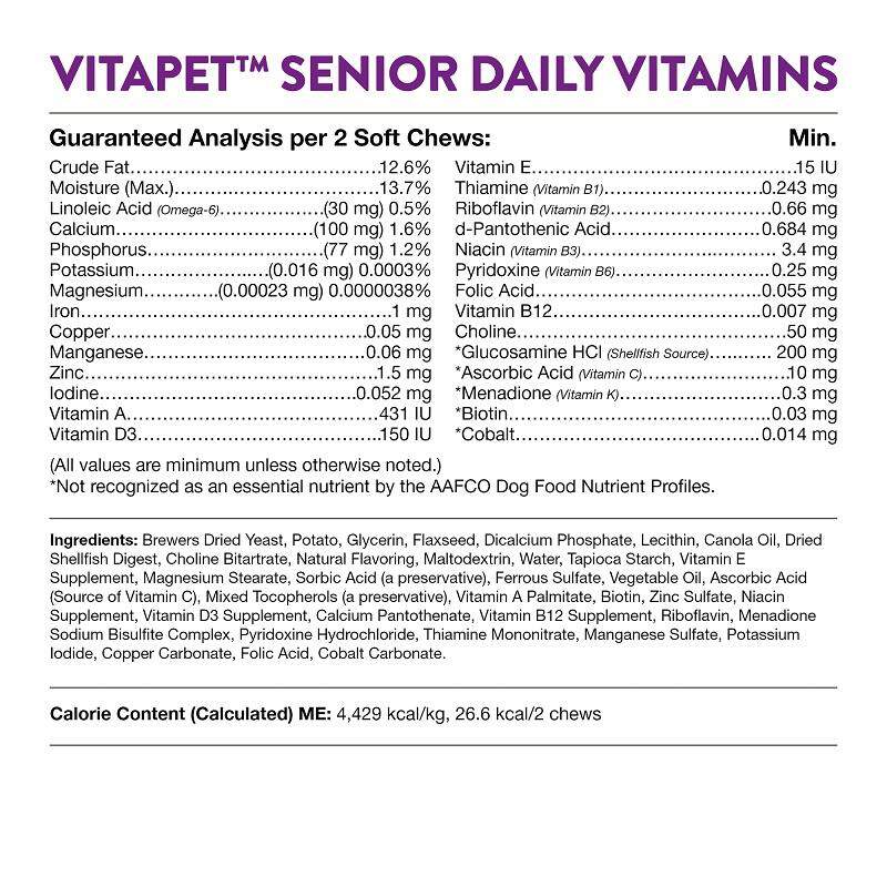 NaturVet VitaPet Senior Daily Vitamins Plus Glucosamine for Dogs, 60 Soft Chews