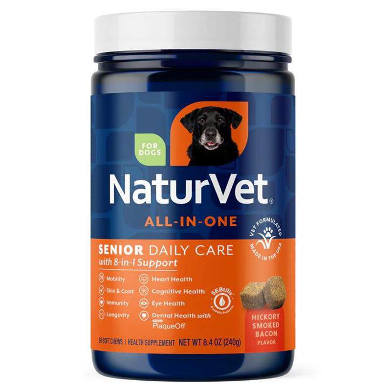NaturVet Senior Dog Daily Care All-In-One Supplement with  8-in-1 Support, Hickory Smoked Bacon Flavor, 60 Soft Chews