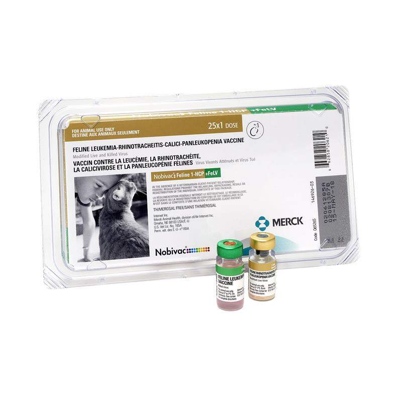 Merck Animal Health Nobivac Feline 1-HCP+ FeLV for Cats, 25-dosage tray