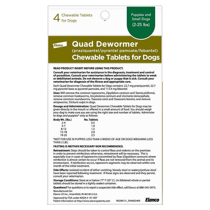Quad Dewormer Chewable Tablets for Dogs