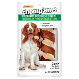 Chomp'ems 6" Beef Hide Spirals with Duck, 2 pack