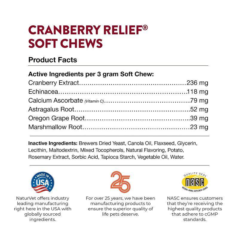 NaturVet Cranberry Relief Healthy Urinary Tract Plus Echinacea Soft Chews for Dogs