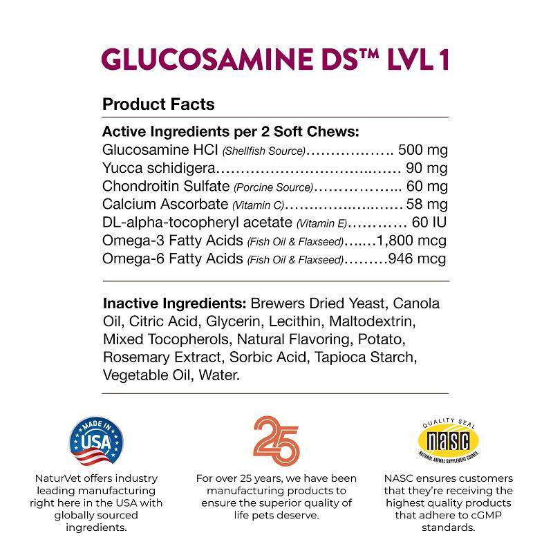 NaturVet Glucosamine DS Level 1, 70 Soft Chews