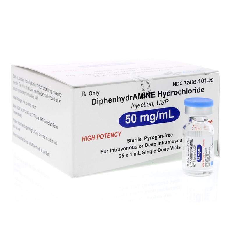Diphenhydramine Hydrochloride Injection, USP 50 mg/ml, 1 ml vial (Box of 25)