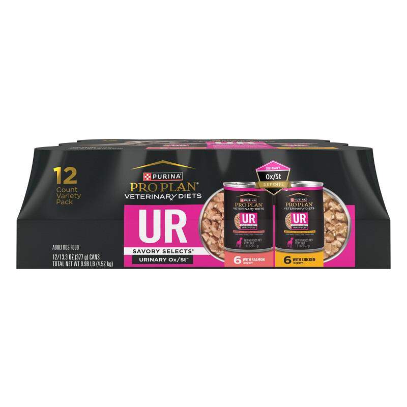 Purina Pro Plan Veterinary Diets UR Urinary Ox/St Savory Selects with Chicken + Salmon Wet Dog Food Variety Pack, 12 x 13.3 oz cans