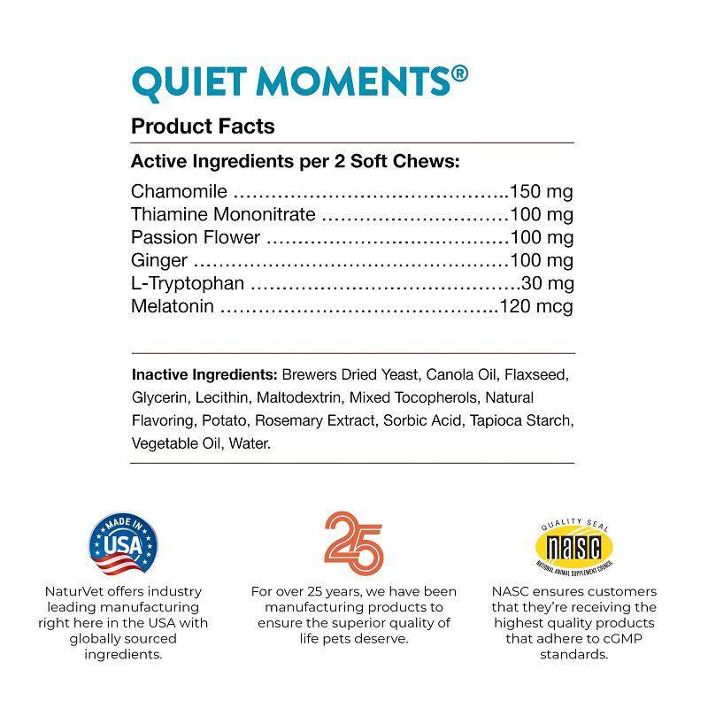 NaturVet Quiet Moments Calming Aid Plus Melatonin Soft Chews for Dogs