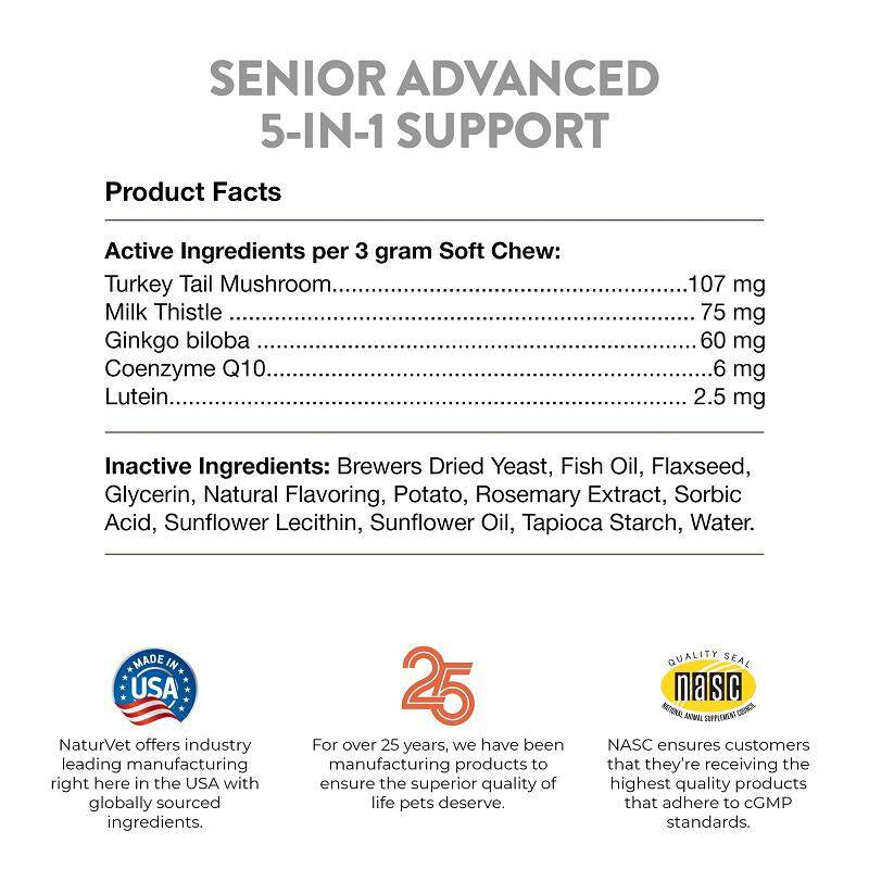 NaturVet Senior Advanced 5-in-1 Support Soft Chews for Dogs