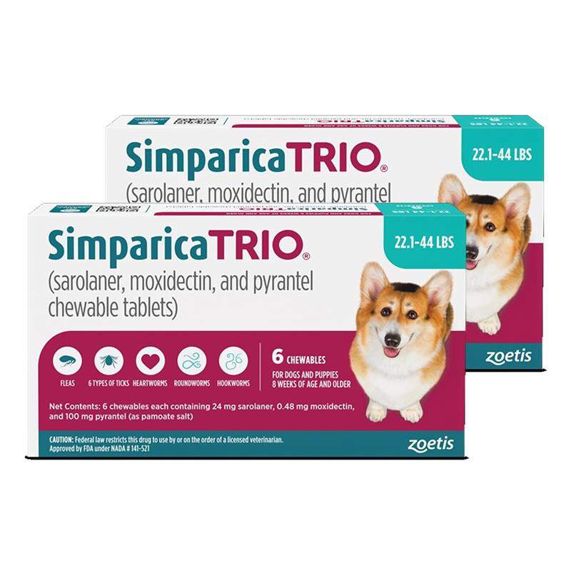 Simparica Trio Chewable Tablets for Dogs 22.1-44 lbs Blue, 12 Month Supply