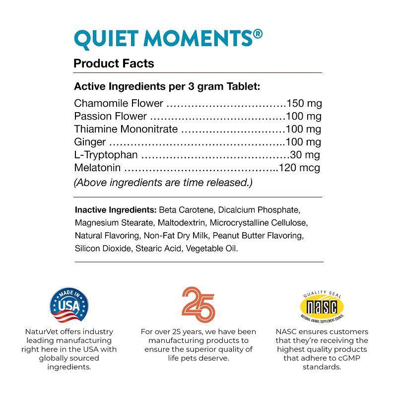 NaturVet Quiet Moments Calming Aid, 60 Chewable Tabs