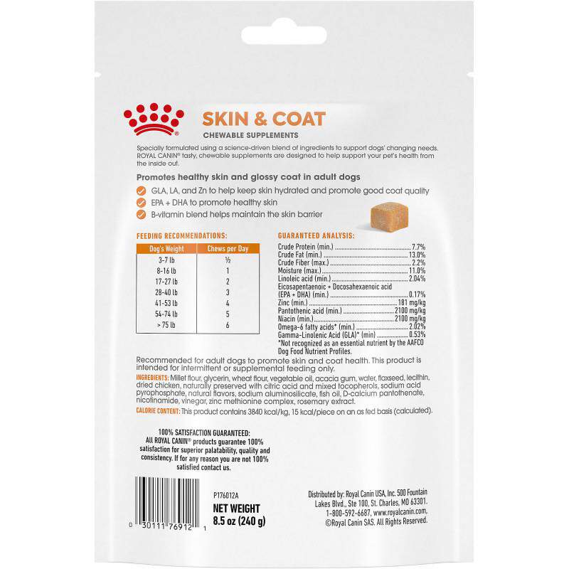 Royal Canin Adult Skin & Coat Chewable Supplements for Dogs, 60 Soft Chews