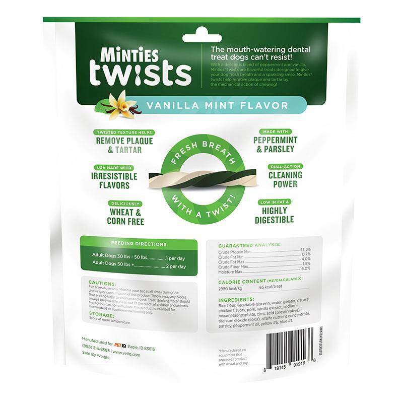 Minties Twists Large Dental Treats for Dogs 30+ lbs Vanilla Mint Flavor