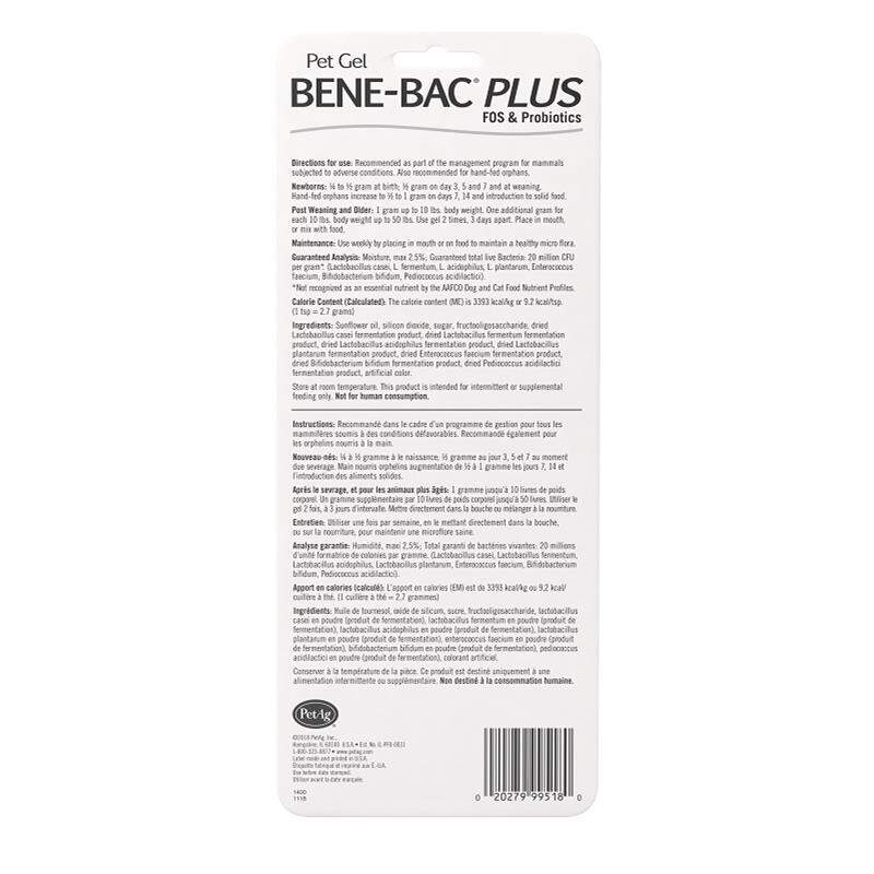 PetAg Bene-Bac Plus FOS & Probiotics Gel for Pets, 15 gm syringe