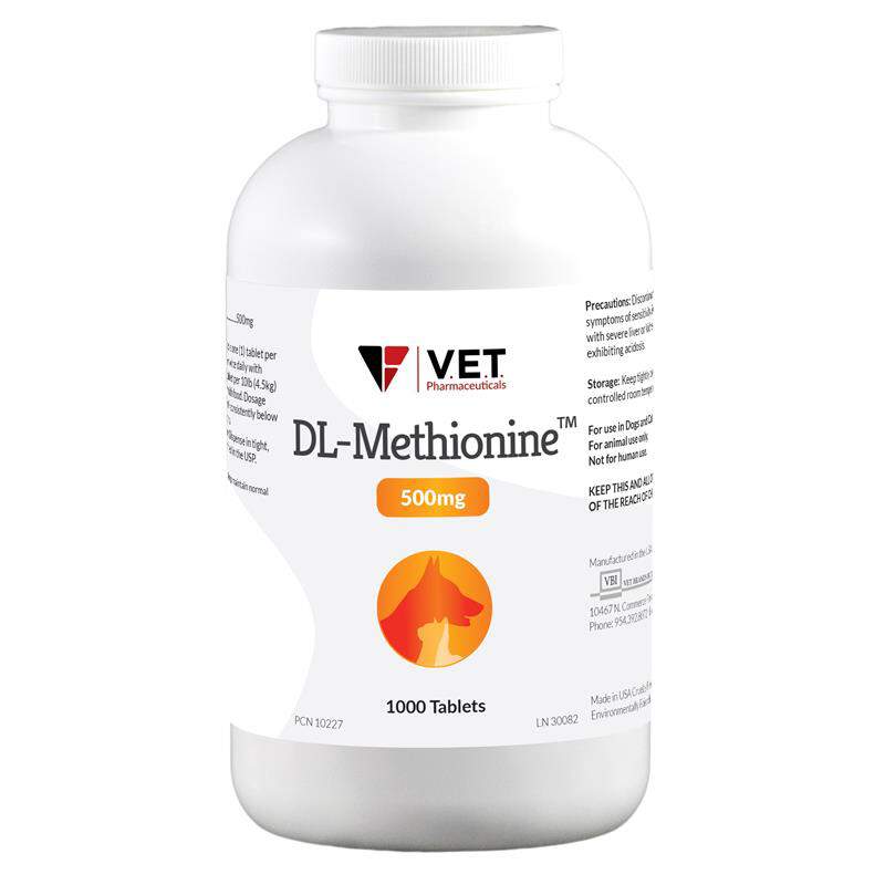 Vet Brands International, Inc. V.E.T. Pharmaceuticals DL-Methionin  for Dogs and Cats with Bladder Stones,  500 mg, 1000 Tablets