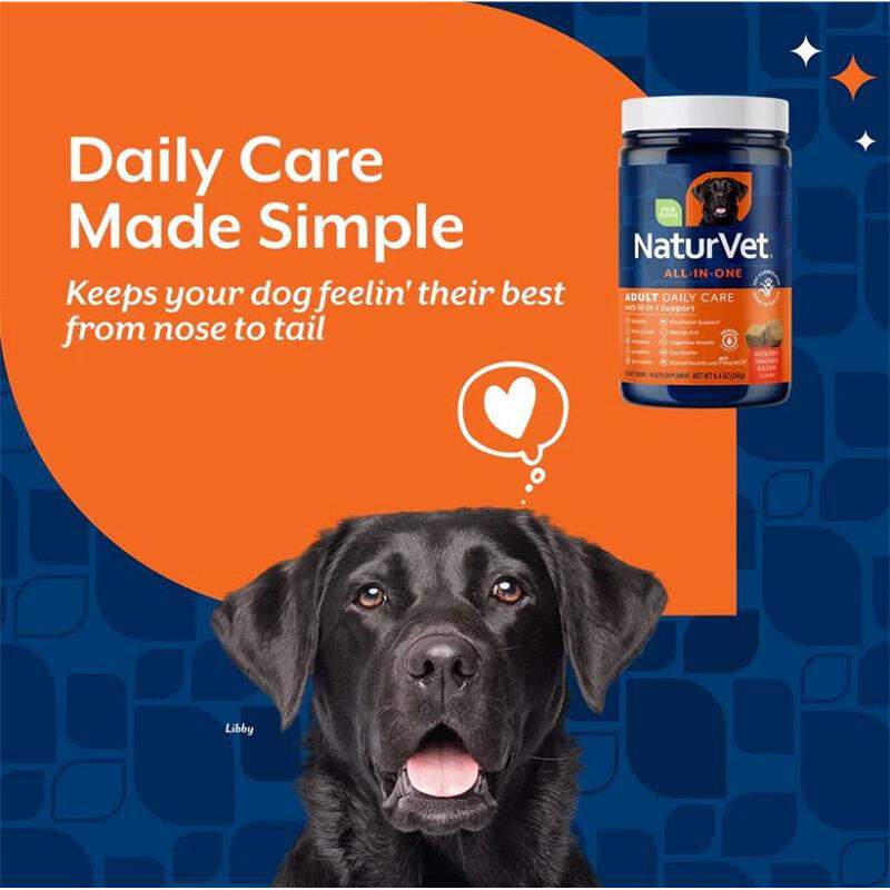 NaturVet Adult Dog Daily Care All-In-One Supplement with 10-in-1 Support, Hickory Smoked Bacon Flavor, 60 Soft Chews