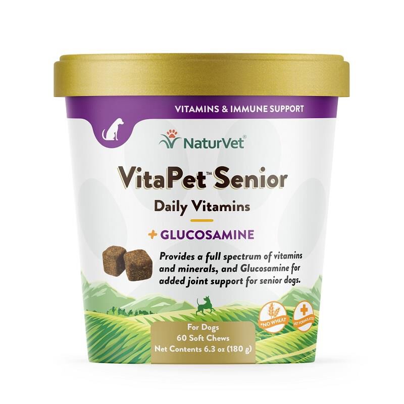NaturVet VitaPet Senior Daily Vitamins Plus Glucosamine for Dogs, 60 Soft Chews