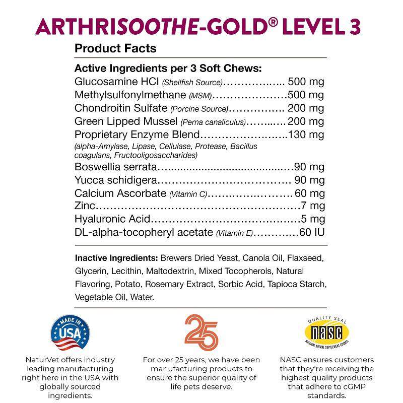 NaturVet Arthrisoothe Gold Level 3, 70 Soft Chews